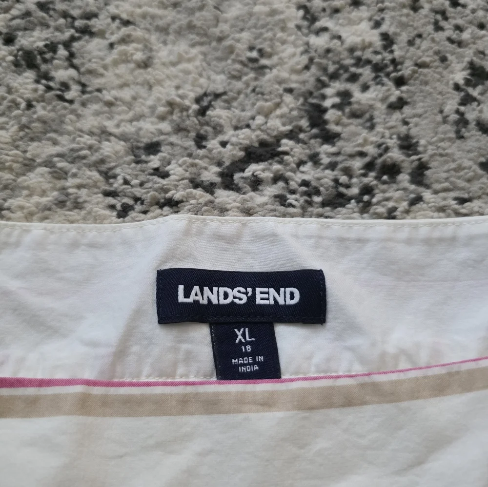 Land's End Striped Cotton Square Neck Blouse Womens Size XL Cream Cottage Core - Picture 6 of 7